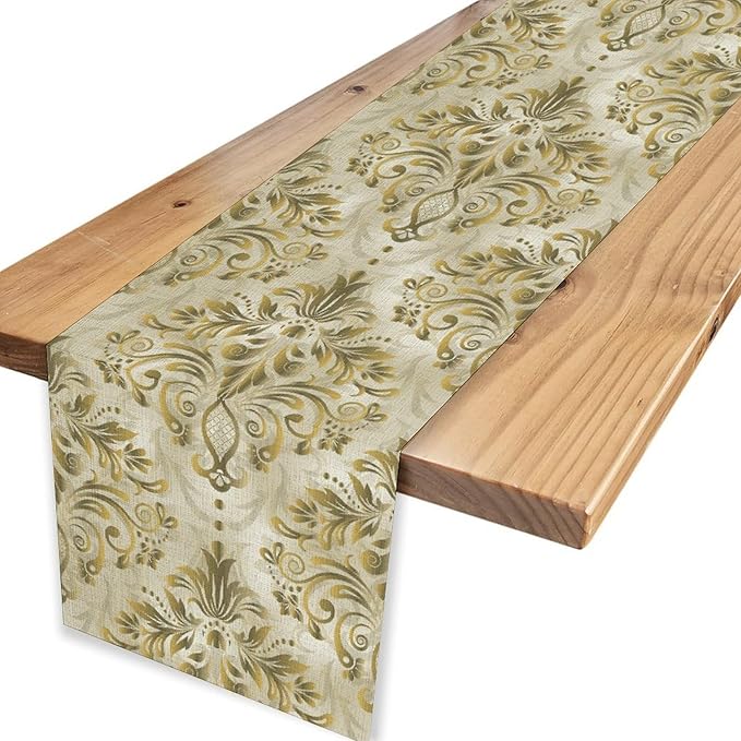 Damask Table Runner, Vintage Traditional Farmhouse Boho Floral Linen Coffee Table Center Decor for Family Kitchen Farmhouse Holiday Party Table Decorations Indoor Outdoor 13x36 inch