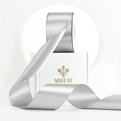 MEEDEE Silver Satin Ribbon 2 Inch Silver Ribbon Lux Double Faced Ribbons by 25 Yards Silk Satin Ribbons for Gift Wrapping, DIY Crafts, Weddings, Flower Bouquet, Holiday Decorating