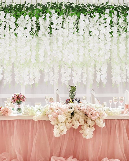 Yastouay 38 Pcs Wisteria Hanging Flowers, 3.77 Ft/Pcs Artificial Hanging Flowers, White Fake Wisteria for Wedding Party Ceremony Backdrop Home Decoration