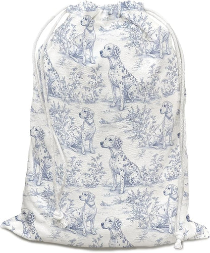 DSHFG Blue Chinoiserie Birthday Drawstring Gift Wrap Bags, Chinoiserie Dog Baby Shower Drawstring Gift Bags Canvas, Blue and White Small Happy Birthday Bag, Gifts for Women Dog Lovers, 10x13 Inch