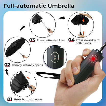 LLanxiry Compact Travel Umbrella, 44" Canopy, Automatic Open/Close Windproof Umbrella, 210T Pongee, 8-Rib Fiberglass, Travel Size Mini, Portable Rain/Sun Umbrellas UPF 50+ with Cover