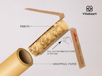Vitalizart Gold Wrapping Paper Set 30" Pearly-Lustre With Silk Like Satin Ribbon & Gift Tags Recyclable Christmas Gift Wrapping Birthday Baby Shower Wedding Handmade Crafts 197"(16.4 Ft)