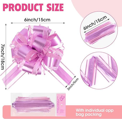 24PCS 6 Inch Large Pull Bows,Pink Bow for Gift Wrapping,Party Gift Wedding Ribbon Bows for Wrapping Boxes or Flower Decorations,Perfect for Christmas Valentine's Day Decoration Bow（Pink）