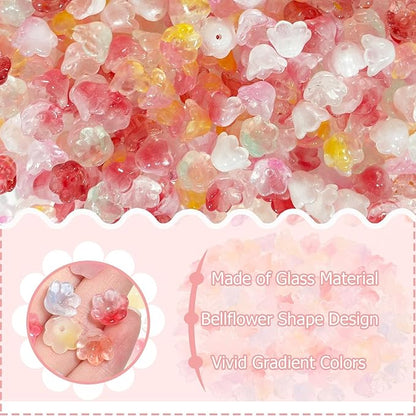 LadayPoa 350pcs Glass Bellflower Beads for Jewelry Making Trumpet Flower Beads Gradient Clear Cute Bead for Bracelets Making Aesthetic Bead Charms for DIY Necklace Decoration-Pink Series