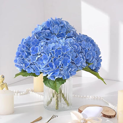 MARTINE MALL 3Pcs 21in Hydrangea Artificial Flowers, Latex Real Touch Hydrangeas Lifelike Large Hydrangea Flowers for Home Decor Party Arrangements Wedding Bouquets Centerpieces (Dark Blue)