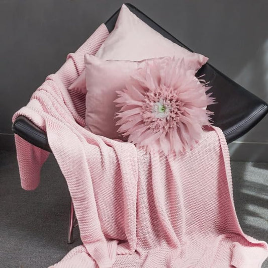 3D Flower Pillow Cute Decorative Round Throw Pillows Handmade Daisy Velvet Pillowcase Boho Farmhouse Accent Cushion for Couch Bed Living Room Bedroom Home Decor Gift 14Inch Rose Gold
