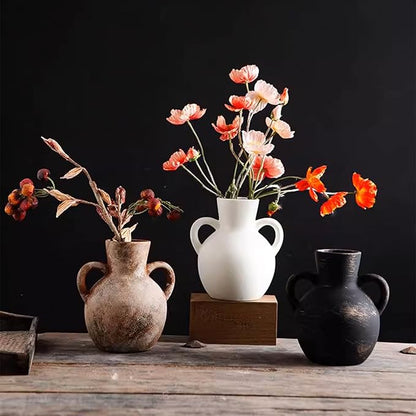 Ceramic Flower Vase,7.3 inch Tall Farmhouse Rustic Vase, Handcrafted Weathered Pottery Vases, Small Flower Terracotta Vases for Home Decor, Living Room Farmhouse Table Shelf Entrance (Cream Color)