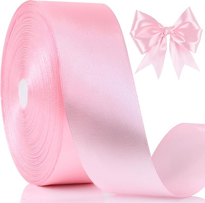 NESCCI 100 Yards Ribbon,1-1/2 Inch Pink Satin Ribbon,Single Face Satin Ribbons,Perfect for Gift Wrapping,Wedding Decoration,Handmade Bows, Wrapping Bouquet and More