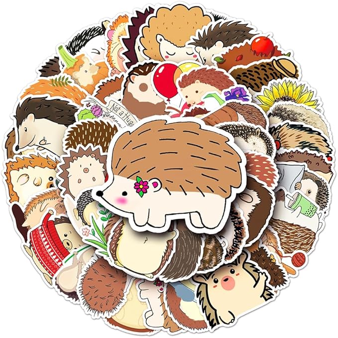 Hedgehog Stickers for Teens Boy Girls Kids|50 Pcs|Cute Vinyl Waterproof Stickers for Laptop Computer Phone Luggage Flasks Water Bottle Bike Car Notebook Tablet,Cartoon Animals Decals Pack(Hedgehog)