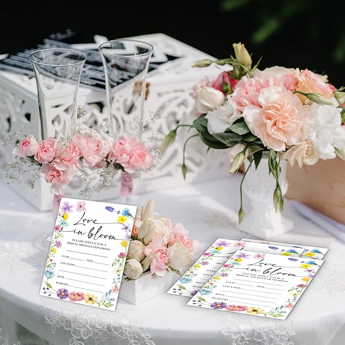 Bridal Shower Invitations, Love In Bloom Invites with Envelopes, 4x6 Inches Floral Invite Card for Wedding Shower, Newlyweds, Party Favor & Decorations-A01