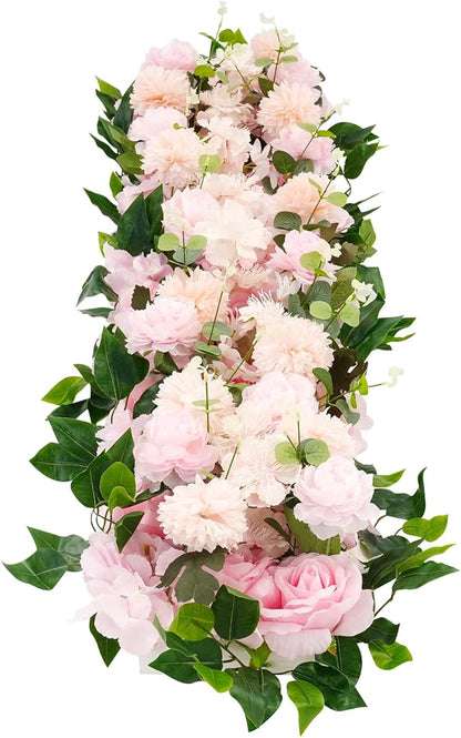 TFCFL Artificial Flowers Row, 39.5" X 12" Wedding Arch Faux Floral Swags, 3D Flower Panels Arrangement, DIY Wall Backdrop for Wedding Party Table Runner Decoration (Pink)