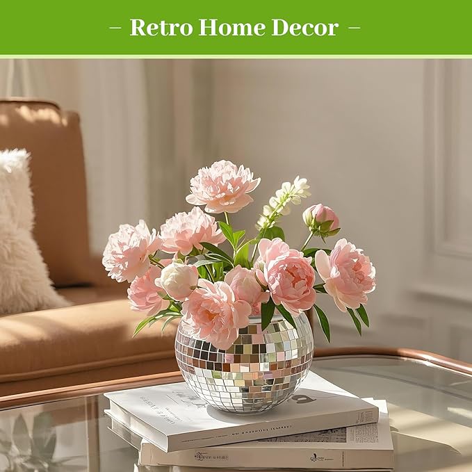 Luditek 6 Pcs Disco Ball Vase, Mirror Disco Ball Decor for Wedding Table Centerpieces, Glass Planter Party Decorations for Christmas Home Birthday Flowers Plant Lover Unique Gifts