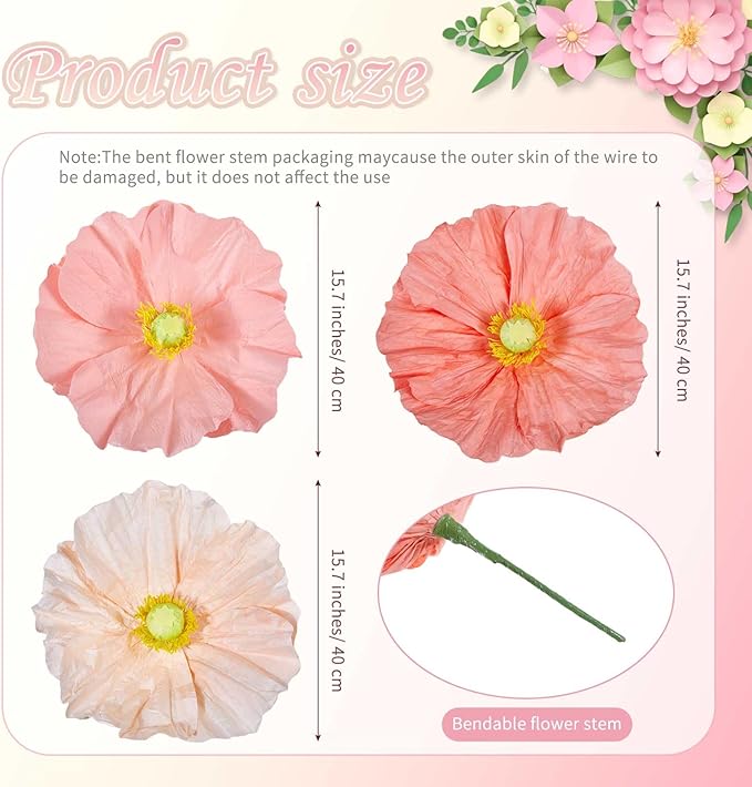 B-COOL Giant Artificial Flower for Reception Decoration: 5.58 ft Champagne Huge Artificial Paper Flowers with Standing Base Pink Faux Floral for Wedding Bridal Shower Party Decor Shop Window Display