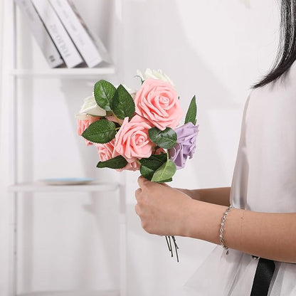 Artificial Flowers Roses 50pcs Pink Roses Wedding Decoration Real Looking Fake Roses w/Stem for DIY Wedding Bouquets Centerpieces Arrangements Party Baby Showers Home Decorations (Pink, 50 pcs)