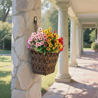 12 Bundles Artificial Flowers for Outdoor, UV Resistant Faux Mums with Eucalyptus Leaves Fake Plants for Outdoor Planters Greenery Boxwood Porch Patio Decoration