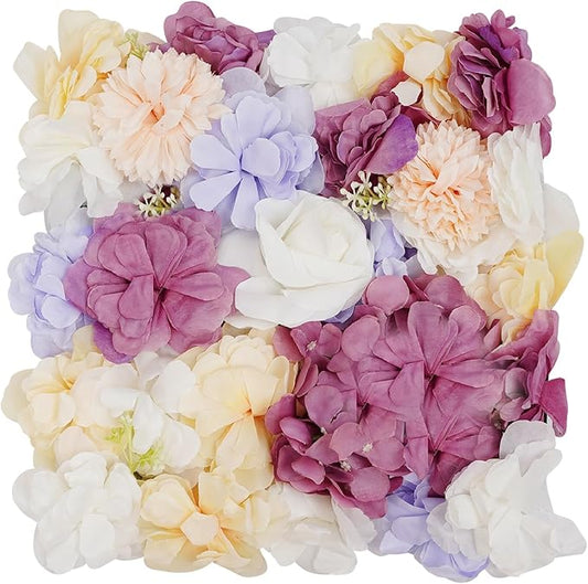 16Pcs Artificial Flower Wall Panel 3D Floral Backdrop Walls13.7 X 13.7" Purple Flower Wall Decor Panel Flower Backdrop for Party Home Background Decor