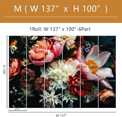 Dark Floral Wallpaper Peel and Stick Large Peony Flower Self Adhesive Wall Mural for Bedroom 137"x100"