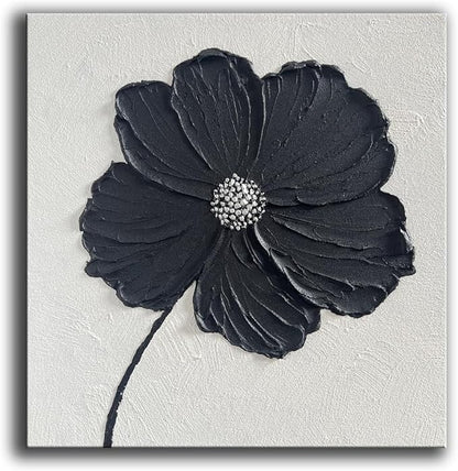 YaSheng Art - Thick Texture Flowers Abstract Oil Painting 100% Hand-Painted Black and White Wall Art Minimalist modern Abstract Art Paintings Home Living room Room Dining Room Bedroom Wall Decorative Art Oil Painting 24x24inch