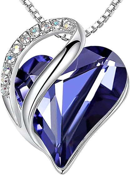 Leafael Necklaces for Women, Infinity Love Birthstone Heart Crystal Pendant, Birthday Jewelry Gifts for Her, Mom, and Wife, Silver Plated, 18 plus 2 inch Adjustable Chain