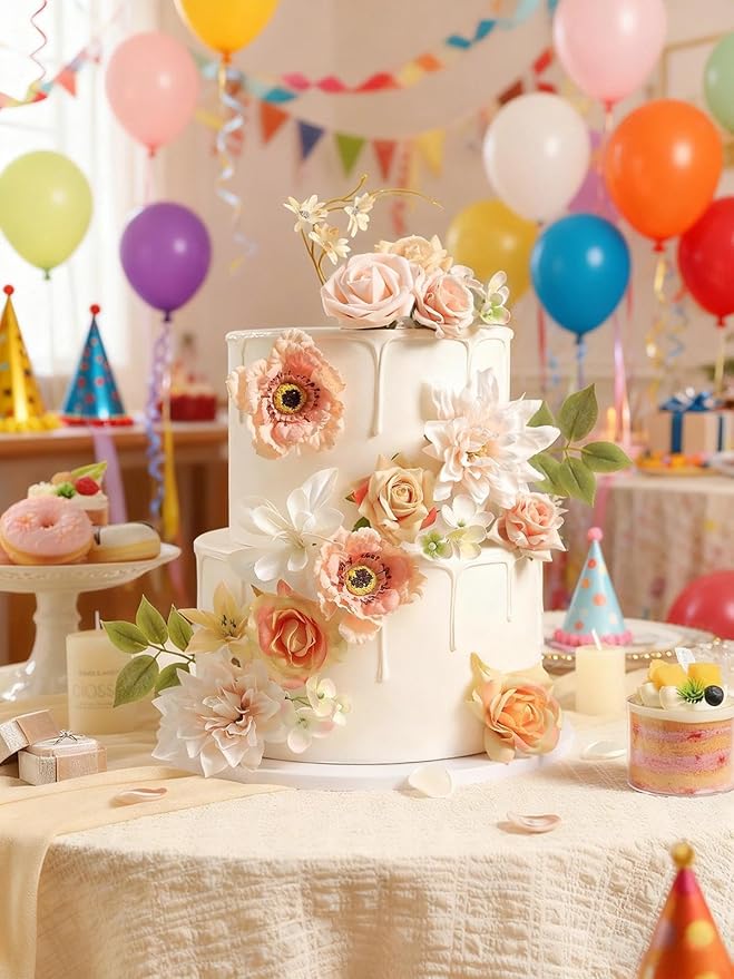 Artificial Flowers,Champagne Pink Silk Fake Flowers for DIY Wedding Bridal Bouquets, Wedding Cake Flowers for Table Centerpieces Baby Shower Birthday Party Home Decorations
