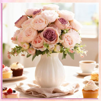 Geosar 24 Bundles Artificial Peonies Flowers Fake Silk Peony Bouquet Faux Peonies Flowers Bulk for Decoration Vase Floral Arrangements Wedding Party Table (Dusty Rose,Champagne Pink)