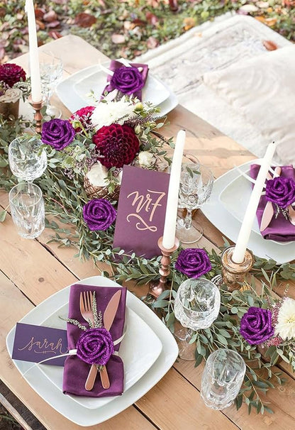 Foam Roses,50PCS Purple Glitter Roses Artificial Flowers 2.76" Fake Roses with Stem for Wedding Christmas DIY Wreath Home Table Floral Arrangement(Purple)