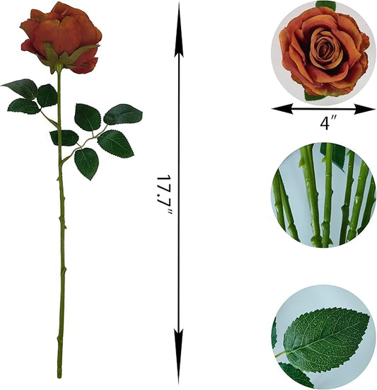 Fake Burnt Orange Roses Artificial Flowers,Floral Diameter 4'',20 Pcs Artificial Silk Roses Flowers with Stems for Wedding Arrangement Centerpieces Party Home Table Decorations (20, burnt orange )