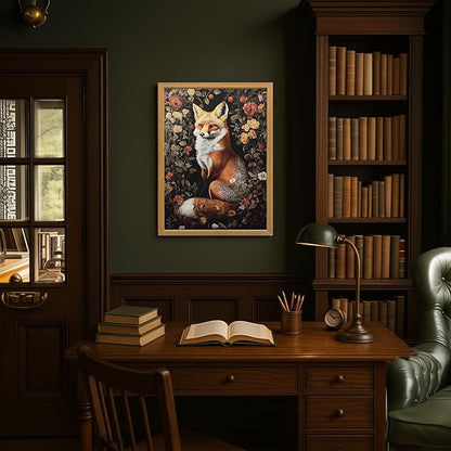 LLEEMPI William Morris Wall Art, Vintage Botanical Floral Wall Decor, Fox Flower Canvas Painting, Abstract Nature Botanical Aesthetic Picture for Living Room Bedroom Hallway Wood Framed 12x16 inch