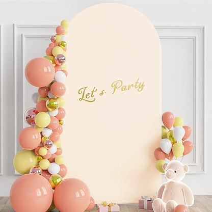 Wokceer 6.6FT Wedding Arch Cover Spandex Fitted Wedding Arch Stand Covers Round Top Chiara Arch Backdrop Cover for Birthday Party Ceremony Banquet Decoration Beige