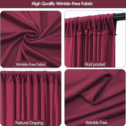 20x10ft Wrinkle Free ‌Burgundy Backdrop Curtain for Parties Soft Fabric Drapes Wedding ‌Curtain Backdrop for Birthday Party Decorations Background for Photography 5x10ft, 4 Panels