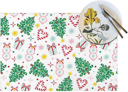 Placemats Set of 4 PVC Woven Place Mats Heat Resistant Easy to Clean for Indoor Outdoor Party Kitchen Dining Table Decoration 12"x18",Christmas Style