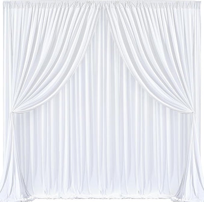 White Backdrop Curtains 4 Panels, 10 Feet Wrinkle-Free Polyester Photography Backdrop Drapes for Wedding Baby Shower Party Background Backdrop Stand- 16 X10FT (White)