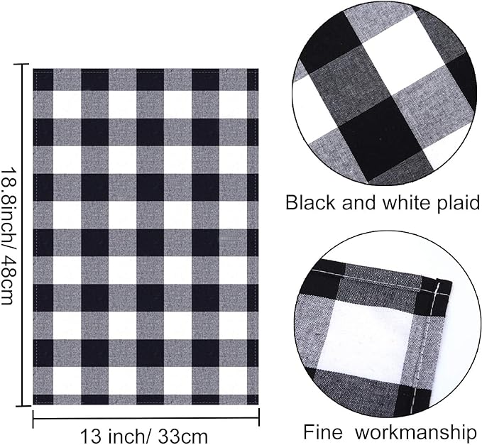 Aneco 4 Pack Buffalo Plaid Placemats Checkered Place Mats Double Layer Placemats 13 x 19 Inches Decorative Kitchen Cotton Table Placemats, Black and White