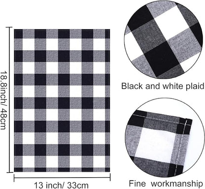 Aneco 4 Pack Buffalo Plaid Placemats Checkered Place Mats Double Layer Placemats 13 x 19 Inches Decorative Kitchen Cotton Table Placemats, Black and White