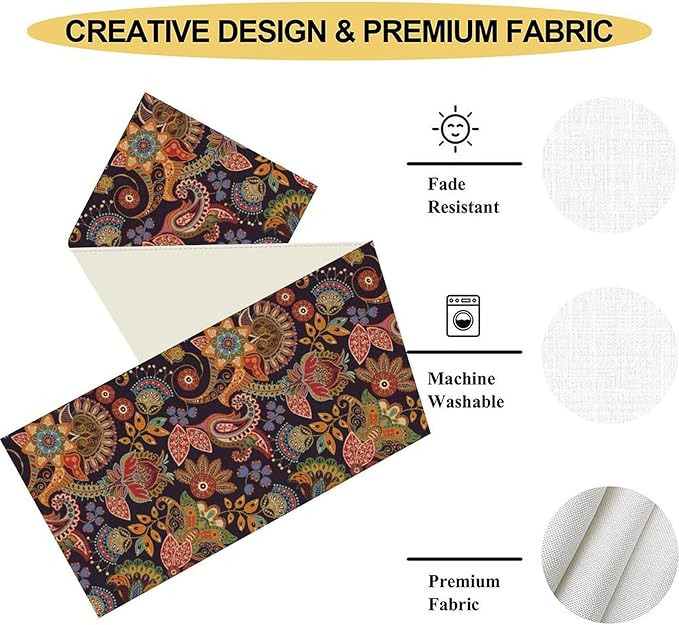 Paisley Table Runner, Rustic Vintage Farmhouse Abstract Boho Floral Leaf Print Table Decor for Home Kitchen Dining Patio Holiday Party Indoor Outdoor Table Decorations 13x72 inch