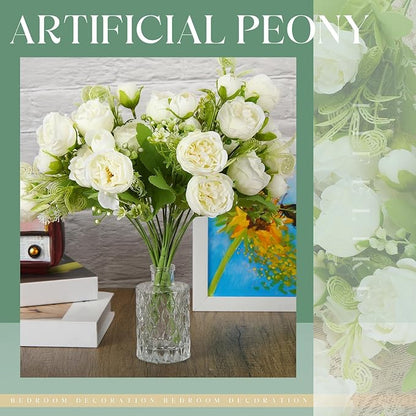 Sumind 16 Bundles Peonies Artificial Flowers Bulk Wedding Silk Faux Flowers with Stems Faux Peony Wedding Bouquets for Bride Florals Arrangements Decor for Table Centerpiece Vase Decoration(White)
