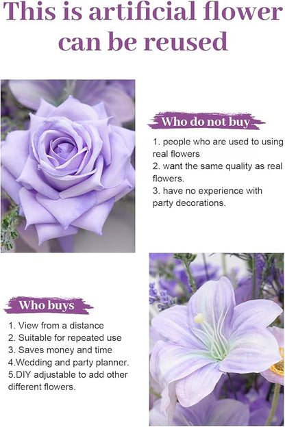2pcs Purple Free Standing Flowers Ball Bouquet Artificial Rose Arrangements Balls for Wedding Centerpieces Tables Chair Aisle Runner Flowers Decorations