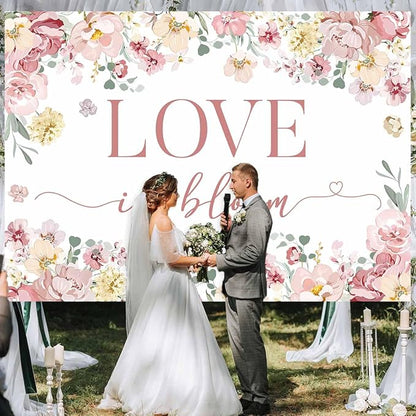 Sensfun Love in Bloom Bridal Shower Decorations Backdrop Rose Pink Wildflower Wedding Shower Background Boho Floral Engagement Banner Wedding Bachelorette Party Decorations Supplies 7x5ft