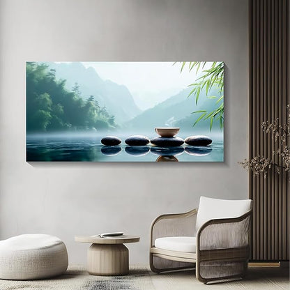 Iallbin Buddha Wall Art & Zen Wall Decor, White Lotus on Water Canvas Painting - for Yoga Meditation Room, Spa & Bathroom,Iallbin Zen Stone Wall Art & Zen Wall Decor, Blending the essence of landscape artistry - for Yoga Meditation Room, Spa & Bathroom...