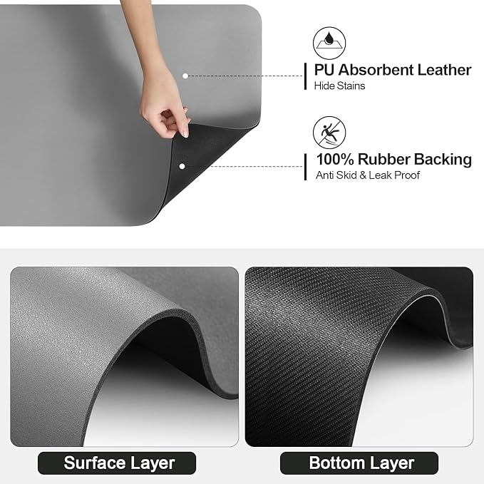 Dish Drying Mat for Kitchen Counter | Coffee Bar Mat for Countertops | Heat Resistant Drainer Mat with Non-slip Rubber Backed | Hide Stain Kitchen Absorbent Draining Mat | Grey 16"x18"