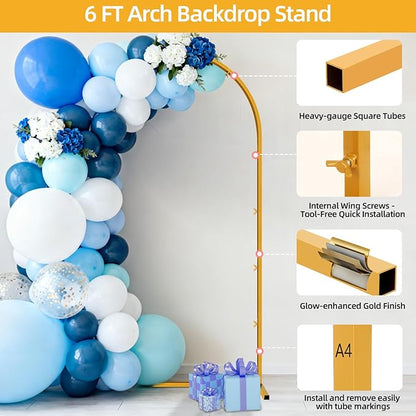 6 FT Wedding Arch Frame Backdrop Stand for Party, Balloon Arch Stand, Wedding Arches for Ceremony, Metal Gold Arch Frame Backdrop Stand for Bridal Baby Showers Birthday Decoration Photo