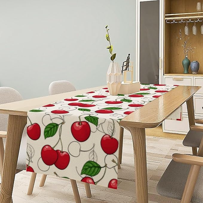 Red Cherry Table Runner,Spring Summer Fruit Tropical Birthday Party Decorations Dining Room Home Kitchen Table Decor 13 x 90In