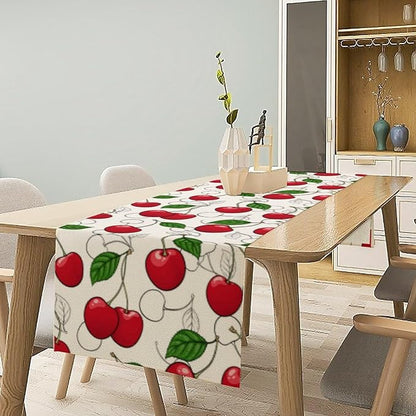 Red Cherry Table Runner,Spring Summer Fruit Tropical Birthday Party Decorations Dining Room Home Kitchen Table Decor 13 x 70In
