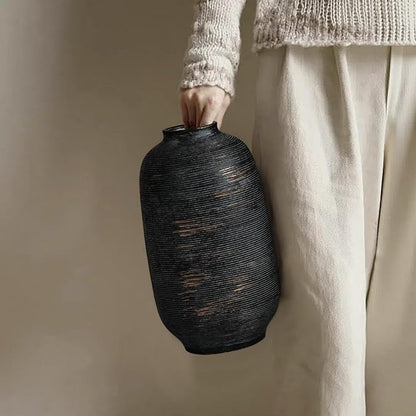 Black & Tall Ceramic Rustic Vase, 10.8 Inch Large Textured Flower Vase, Farmhouse Decorative Floral Pottery for Home Decor Table Living Room Entryway Mantel Bedroom Bathroom Kitchen (Black Bronze)
