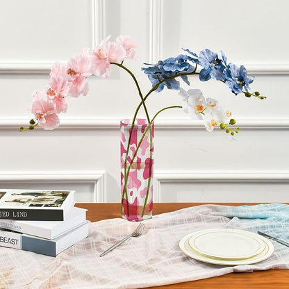 Flower Vase Clear Plastic Cylinder Vases Decor for Centerpieces Home Storage Office Weddings Pink Cow Print White 11.8 x 3.9 in