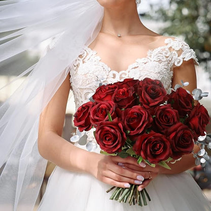 Nubry 24pcs Artificial Silk Roses Bulk,Fake Roses Flower with Stems Realistic Flowers for Wedding Centerpiece Home Party Decor(Burgundy)