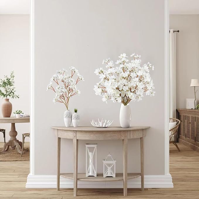 Sggvecsy Artificial Cherry Blossom Flowers 4 Pcs Faux Cherry Blossom Stems Faux Silk Cherry Blossom Branches 15.7’’ Fake Peach Flowers for Vase Arrangements Home Wedding Table Decor (White)