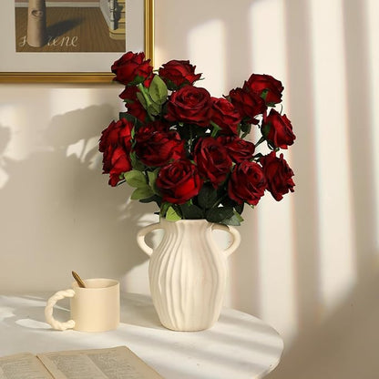 Nubry 24pcs Artificial Silk Roses Bulk,Fake Roses Flower with Stems Realistic Flowers for Wedding Centerpiece Home Party Decor(Burgundy)