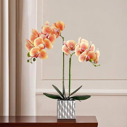 Artificial Orchids Silver Vases Orchids Artificial Flowers Orange Orchid Height 20 inches