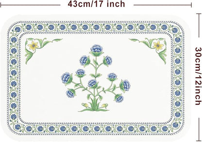 patdrea Blue Floral Rectangular PVC Placemats, Pack of 6, Waterproof Insulation, Soft and Durable, Suitable for Dining Table, Kitchen and Coffee Table Decoration,12"*17"